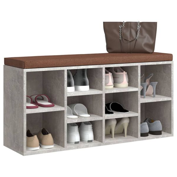 vidaXL Banco zapatero madera contrachapada gris hormigón 103x30x48 cm