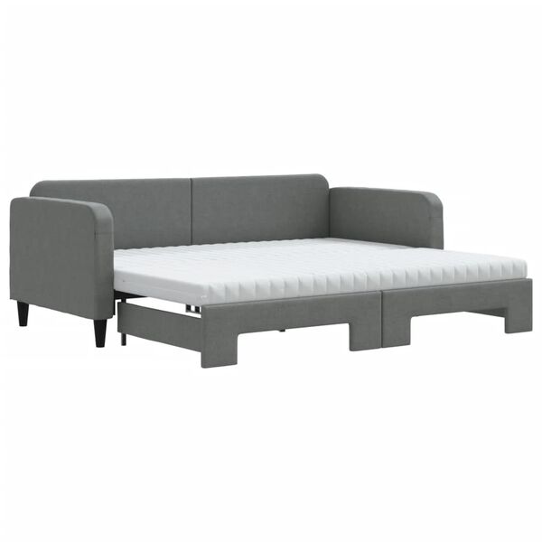 vidaXL Sof&aacute; cama nido con colch&oacute;n tela gris oscuro 90x190 cm