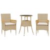 vidaXL Set comedor jard&iacute;n 3 pzas cojines rat&aacute;n sint&eacute;tico vidrio beige