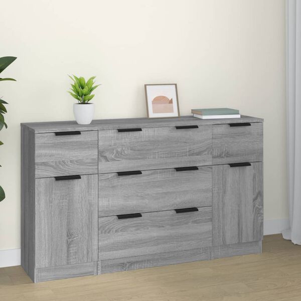 vidaXL Set de aparador 3 piezas madera contrachapada gris sonoma