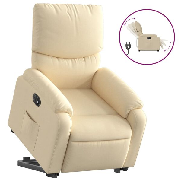 vidaXL Sill&oacute;n el&eacute;ctrico reclinable elevable de tela color crema