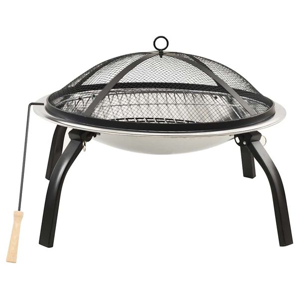 vidaXL Brasero y barbacoa 2 en 1 atizador acero inoxidable 56x56x49 cm