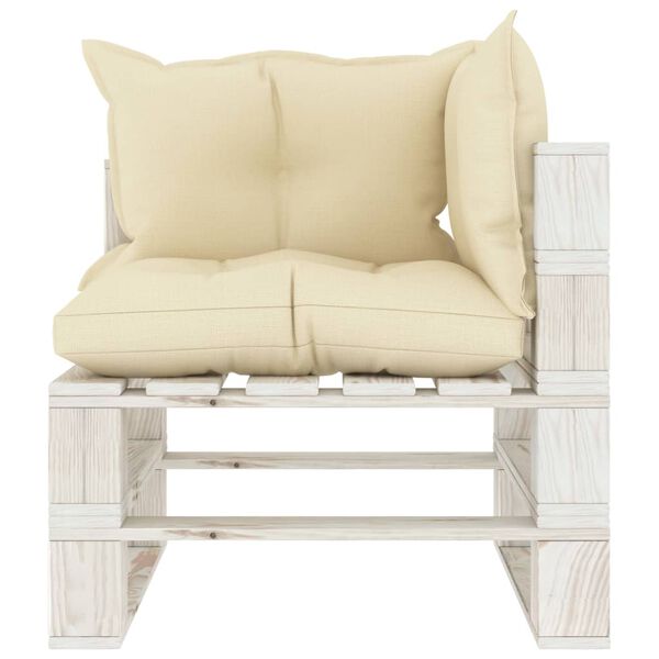 vidaXL Sof&aacute; de esquina de palets de jard&iacute;n madera con cojines crema