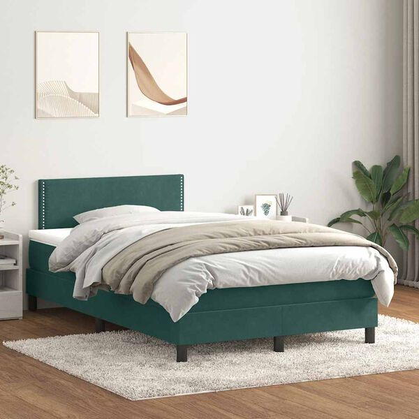 vidaXL Cama box spring con colch&oacute;n y LED terciopelo verde oscuro 120x210 cm
