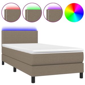 vidaXL Cama box spring colch&oacute;n y luces LED tela gris taupe 90x200 cm