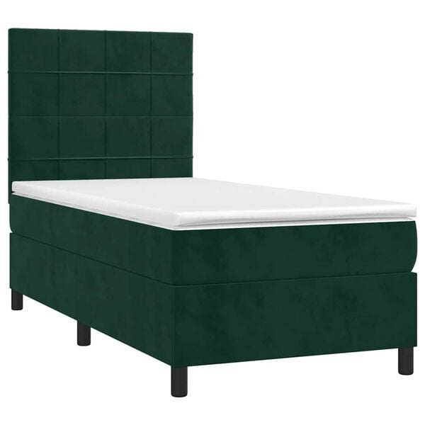 vidaXL Cama box spring con colch&oacute;n terciopelo verde oscuro 90x190 cm