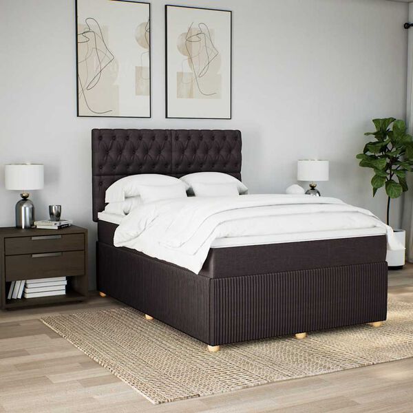 vidaXL Cama box spring con colch&oacute;n tela marr&oacute;n oscuro 140x190 cm