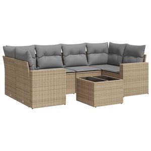 vidaXL Set sof&aacute;s de jard&iacute;n 7 piezas y cojines rat&aacute;n sint&eacute;tico beige