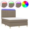 vidaXL Cama box spring colch&oacute;n y luces LED tela gris taupe 140x190 cm