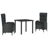 vidaXL Conjunto de Comedor de Jard&iacute;n 3 uds. Negro rat&aacute;n sint&eacute;tico
