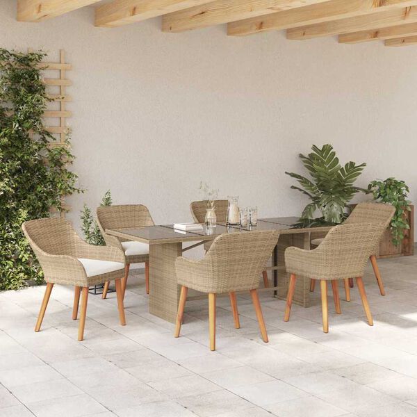 vidaXL Conjunto de Comedor de Jard&iacute;n 7 pcs Beige rat&aacute;n sint&eacute;tico