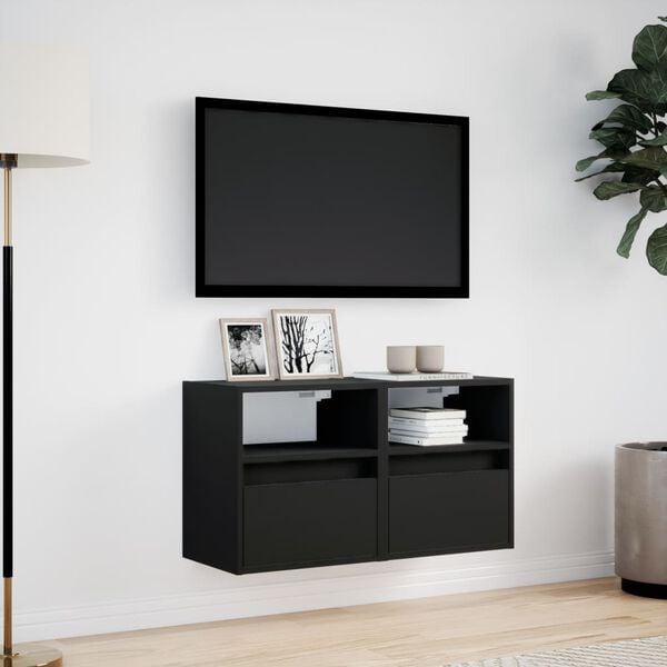 vidaXL Muebles de TV de pared con luces LED 2 uds negro 41x31x45 cm