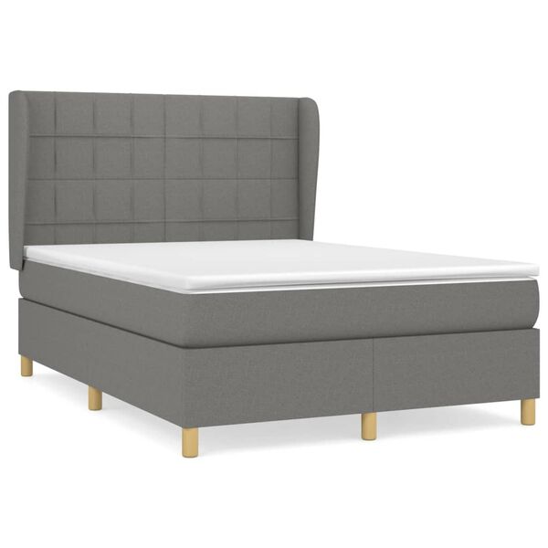 vidaXL Cama box spring con colch&oacute;n tela gris oscuro 140x190 cm