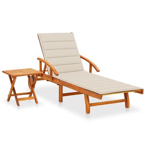 vidaXL Tumbona de jard&iacute;n con mesa y coj&iacute;n madera maciza de acacia