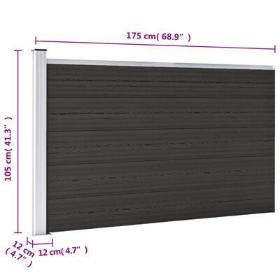 vidaXL Panel de valla WPC negro 175x105 cm
