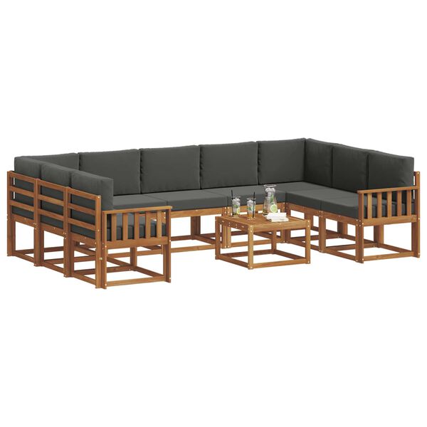 vidaXL Conjunto de sof&aacute;s de exterior 10 pcs Natural y Antracita