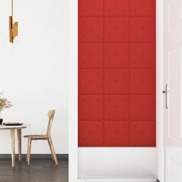 vidaXL Paneles pared 12 uds cuero sintético rojo tinto 30x30 cm 1,08m²