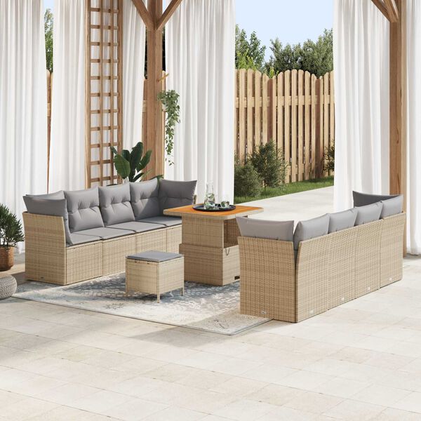 vidaXL Conjunto de sof&aacute;s de jard&iacute;n 11 pcs Beige rat&aacute;n sint&eacute;tico