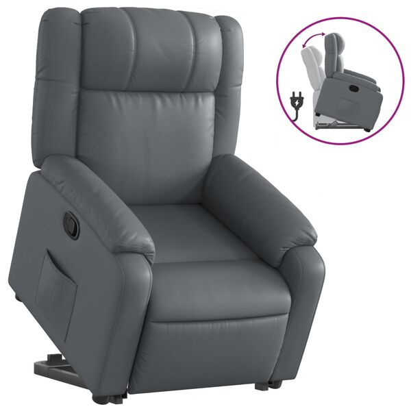 vidaXL Sill&oacute;n reclinable elevable cuero artificial gris