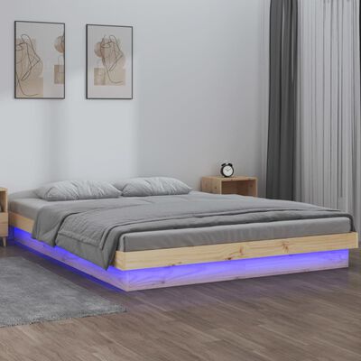vidaXL Estructura de cama con LED de madera maciza 160x200 cm