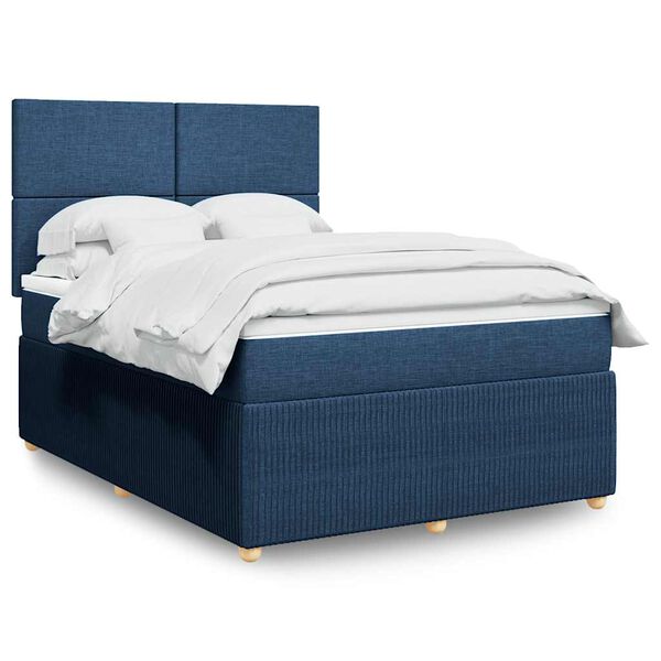 vidaXL Cama box spring con colch&oacute;n tela azul 160x200 cm