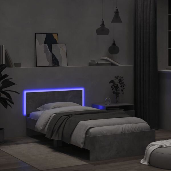 vidaXL Estructura de cama cabecero luces LED gris hormig&oacute;n 100x200 cm