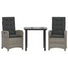 vidaXL Set comedor de jard&iacute;n 3 piezas con cojines rat&aacute;n sint&eacute;tico gris