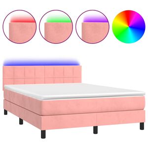 vidaXL Cama box spring colch&oacute;n y LED terciopelo rosa 140x200 cm