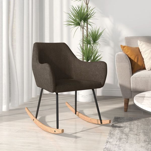 vidaXL Silla mecedora de tela marr&oacute;n oscuro