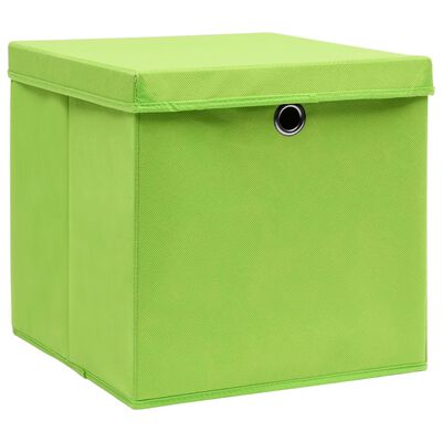 vidaXL Cajas de almacenaje con tapas 4 uds verde 28x28x28 cm