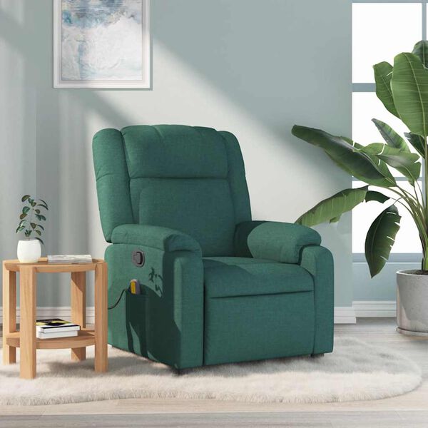 vidaXL Sill&oacute;n de masaje reclinable de tela verde oscuro