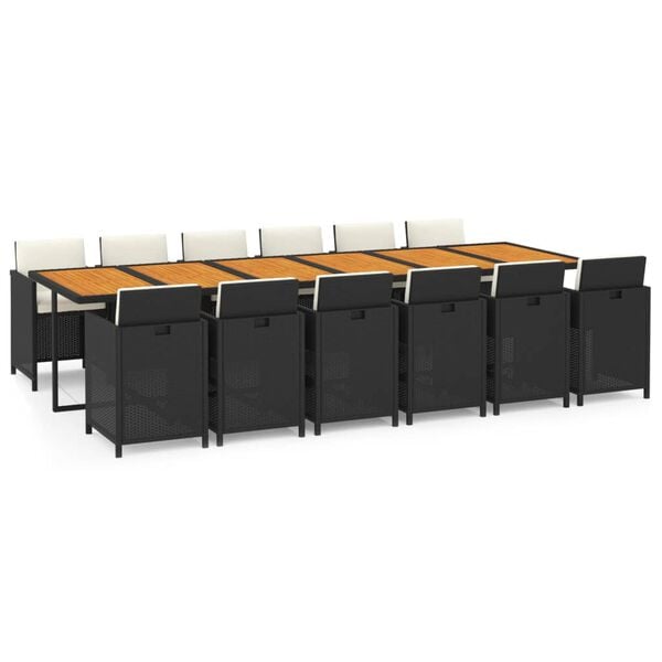 vidaXL Juego comedor jard&iacute;n 13 pzas con cojines rat&aacute;n sint&eacute;tico negro