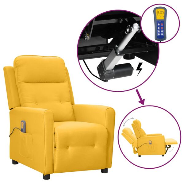 vidaXL Sillón de masaje elevable de tela amarillo