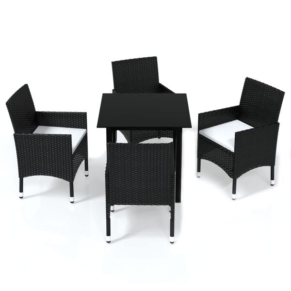 vidaXL Set comedor de jard&iacute;n 5 pzas con cojines rat&aacute;n sint&eacute;tico negro