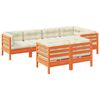 vidaXL Set de sof&aacute;s jard&iacute;n 7 pzas con cojines madera pino marr&oacute;n cera