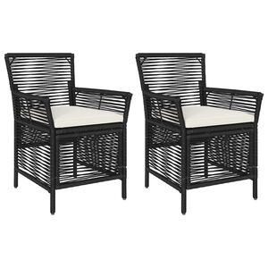 vidaXL Silla de exterior con coj&iacute;n 2 pcs Negro y crema rat&aacute;n sint&eacute;tico