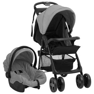 vidaXL Carrito de beb&eacute;s 3 en 1 de acero gris claro y negro