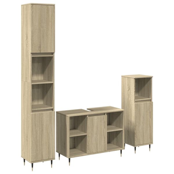 vidaXL Set de muebles de baño 3 pzas madera contrachapada roble Sonoma