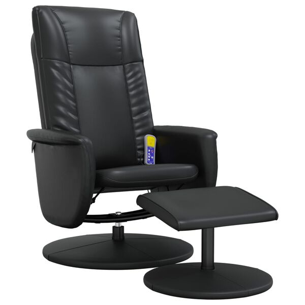 vidaXL Sill&oacute;n reclinable masaje con reposapi&eacute;s cuero sint&eacute;tico negro