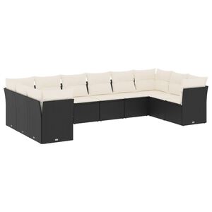 vidaXL Set de sof&aacute;s de jard&iacute;n 10 pzas cojines rat&aacute;n sint&eacute;tico negro