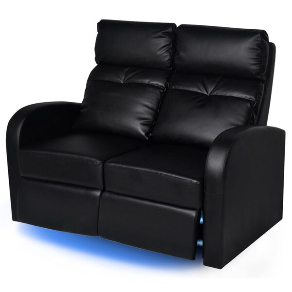 vidaXL Sill&oacute;n de 2 plazas con LED cuero sint&eacute;tico negro