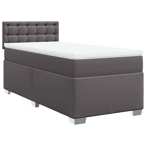 vidaXL Cama box spring con colch&oacute;n cuero sint&eacute;tico gris 90x200 cm