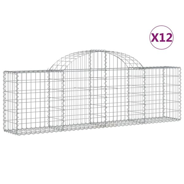 vidaXL Cestas de gaviones 12 uds forma de arco hierro 200x30x60/80 cm