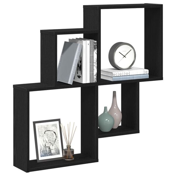 vidaXL Estante de pared con estante Roble Negro 80 x 15 x 78,5 cm