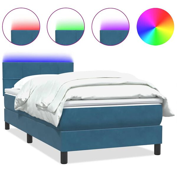 vidaXL Cama box spring con colch&oacute;n y LED terciopelo azul oscuro 80x220 cm