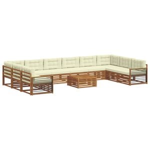 vidaXL Juegos de sof&aacute;s 11 uds. Natural y Crema Madera de Acacia S&oacute;lida