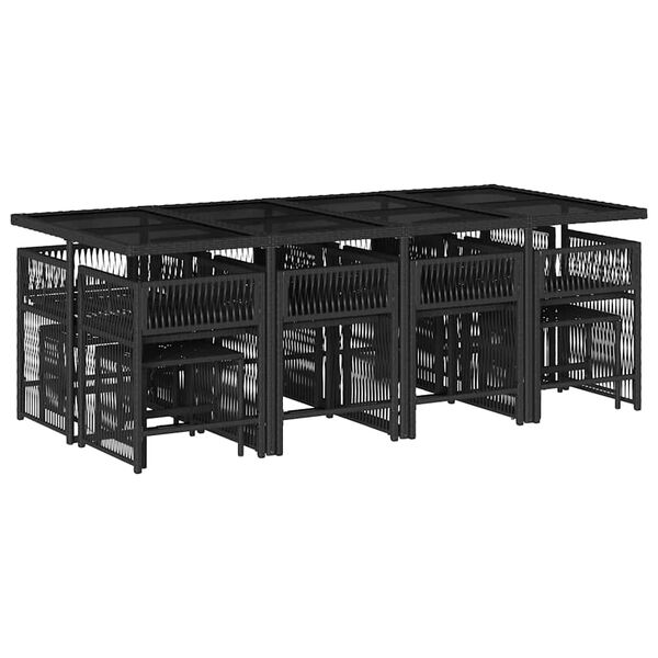 vidaXL Set comedor de jard&iacute;n con cojines 13 pzas rat&aacute;n sint&eacute;tico negro
