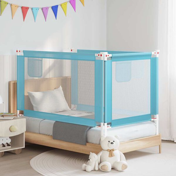 vidaXL Barandilla de seguridad cama de ni&ntilde;o azul tela 140x25 cm