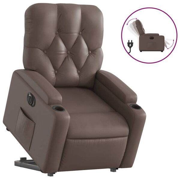 vidaXL Sill&oacute;n reclinable elevable el&eacute;ctrico de cuero sint&eacute;tico marr&oacute;n