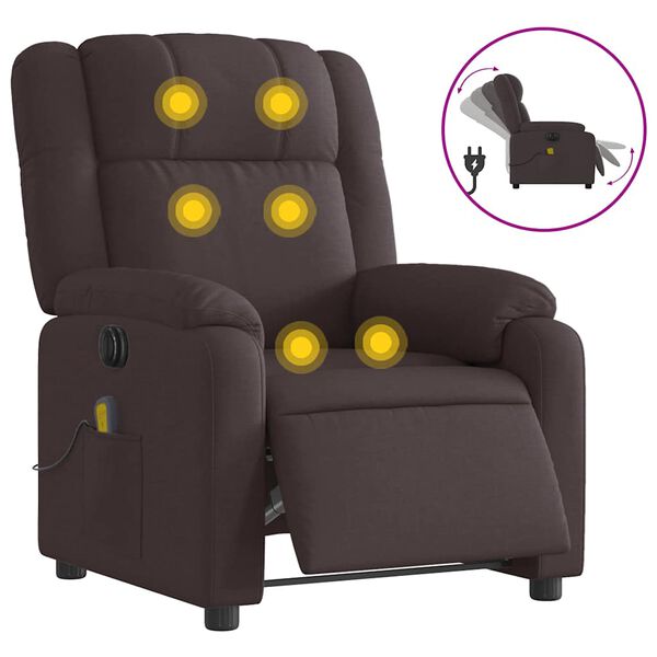 vidaXL Sill&oacute;n reclinable de masaje el&eacute;ctrico tela marr&oacute;n oscuro